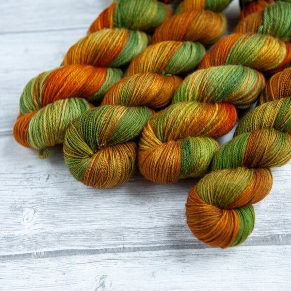 four skeins of yarn in the colorway 'Highlands'